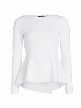 Elie Tahari White Peplum Sweater Size Small Structured Knit Top